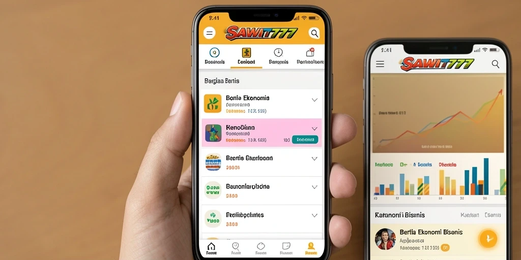 Tampilan antarmuka aplikasi SAWIT777 untuk berita ekonomi dan bisnis.