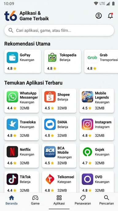 Tampilan katalog aplikasi t6